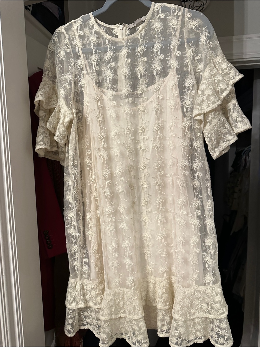 All Saints Ivory Embroidered Lace Dress